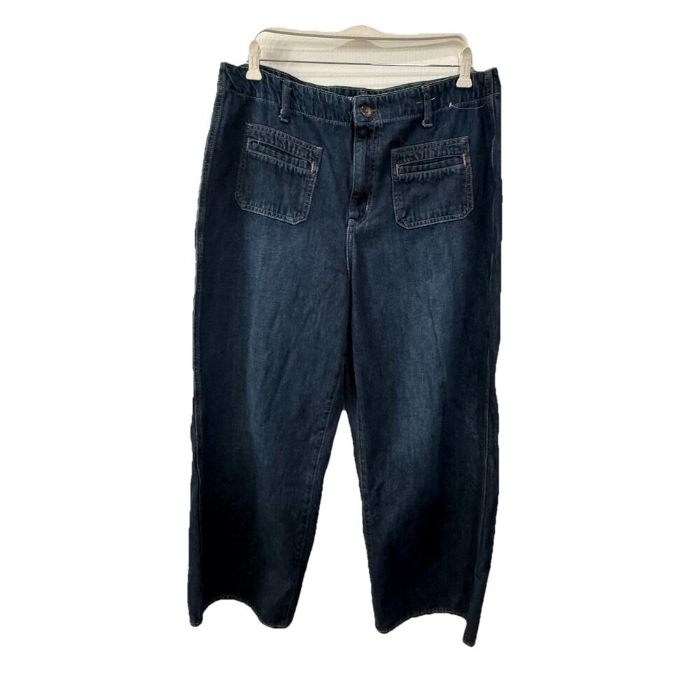 Old Navy Jeans Womens 16 Baggy Wide Leg High Rise Dark Indigo Drapey Denim Jeans